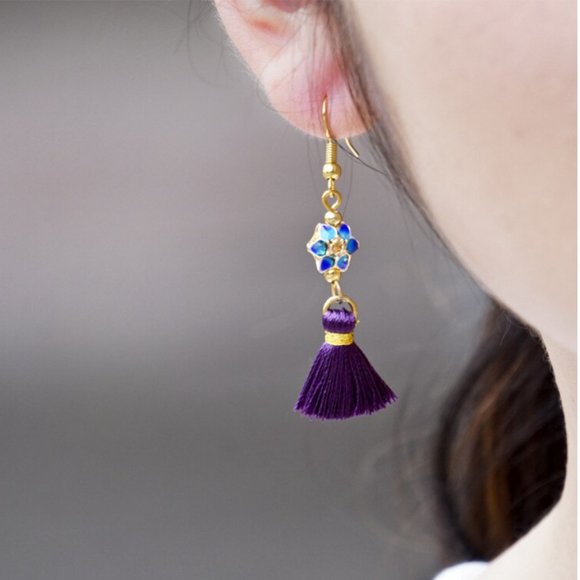 Lotus Flower Tassel Earrings - Picture 3 of 7
